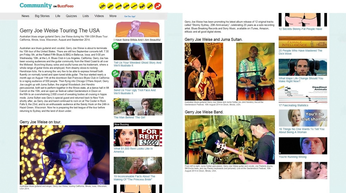 Australian guitarist, Gerry Joe Weise, USA Tour 2014, Gardenstock Festival with Juma Sultan, BuzzFeed article.