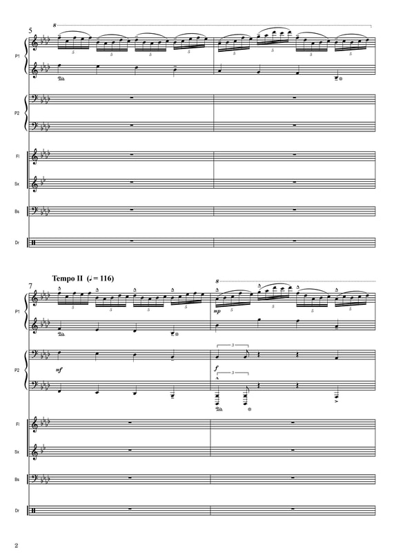 Sheet music 2, Gerry Joe Weise, 12 Hands (Quintuplet Jazz), piano duet, 2024.