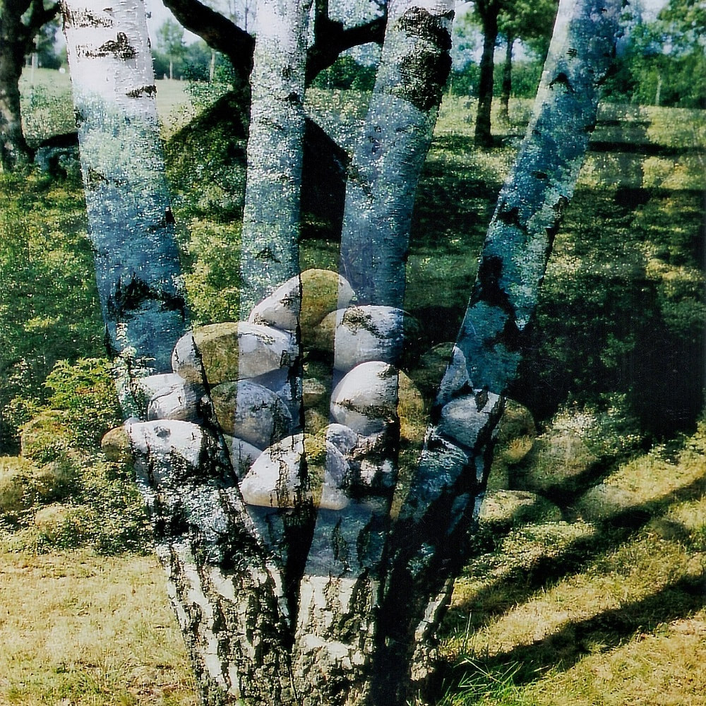 Gerry Joe Weise, Land Art. Blue Wild Angel, mixed media photographic collage, Sidobre, Brassac, France, 2005.