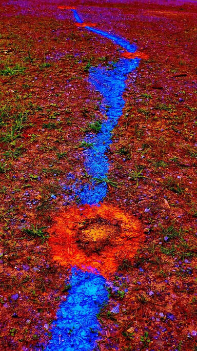 Gerry Joe Weise, Land Art. Red Ground Painting 1, nature-friendly pigments, minerals and vegetation on board, 2015.