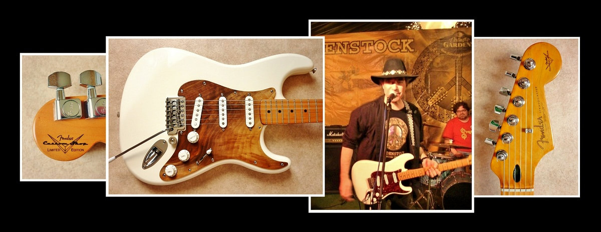 Australian blues guitarist, Gerry Joe Weise at the Gardenstock Festival USA, playing a 2010 Fender Stratocaster Custom Shop guitar.