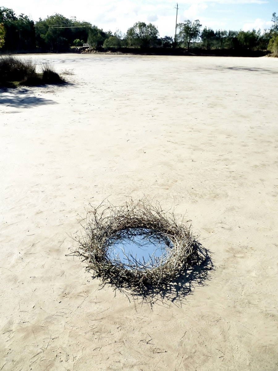 Gerry Joe Weise, Environmental Art Australia, Crown of Thorns, thorny bushes on a dried lake installation, 2019.