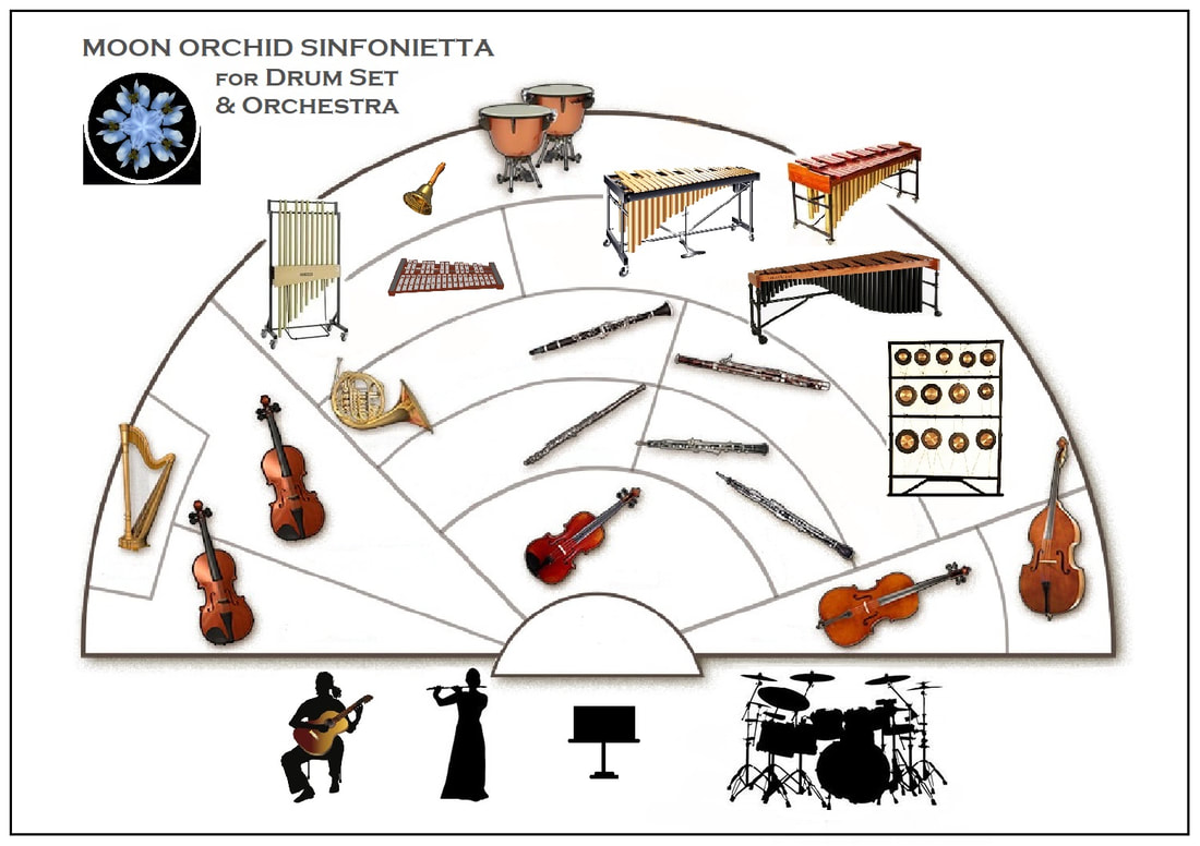 Orchestra seating, Moon Orchid Sinfonietta, for Drum Set and Orchestra.