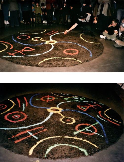 Gerry Joe Weise, Land Art. Ground Painting, pigments on earth. Earth Spirit exhibition installation, Centre Culturel Les Salvages, Castres, France, 2002.